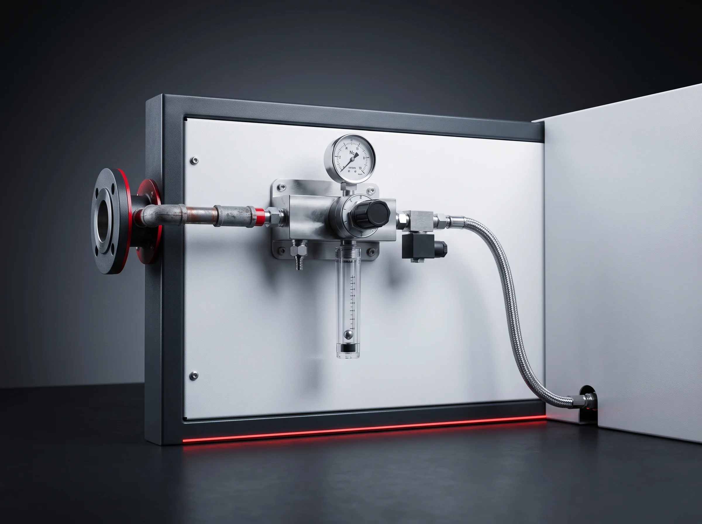 Image slot: nitrogen regulator and manifold at the welding station connection