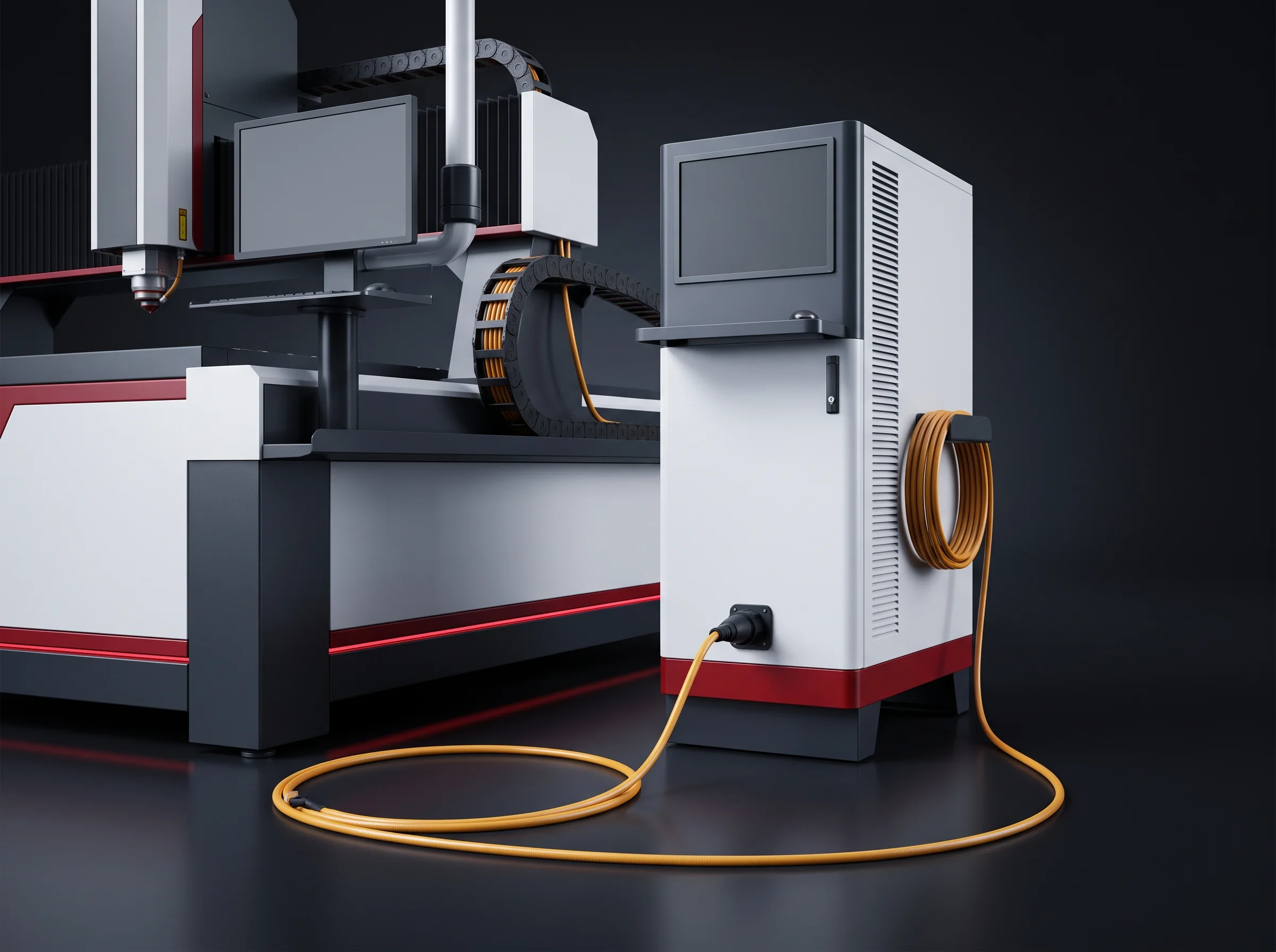 6 kW fibre laser source cabinet feeding the in-line welding station