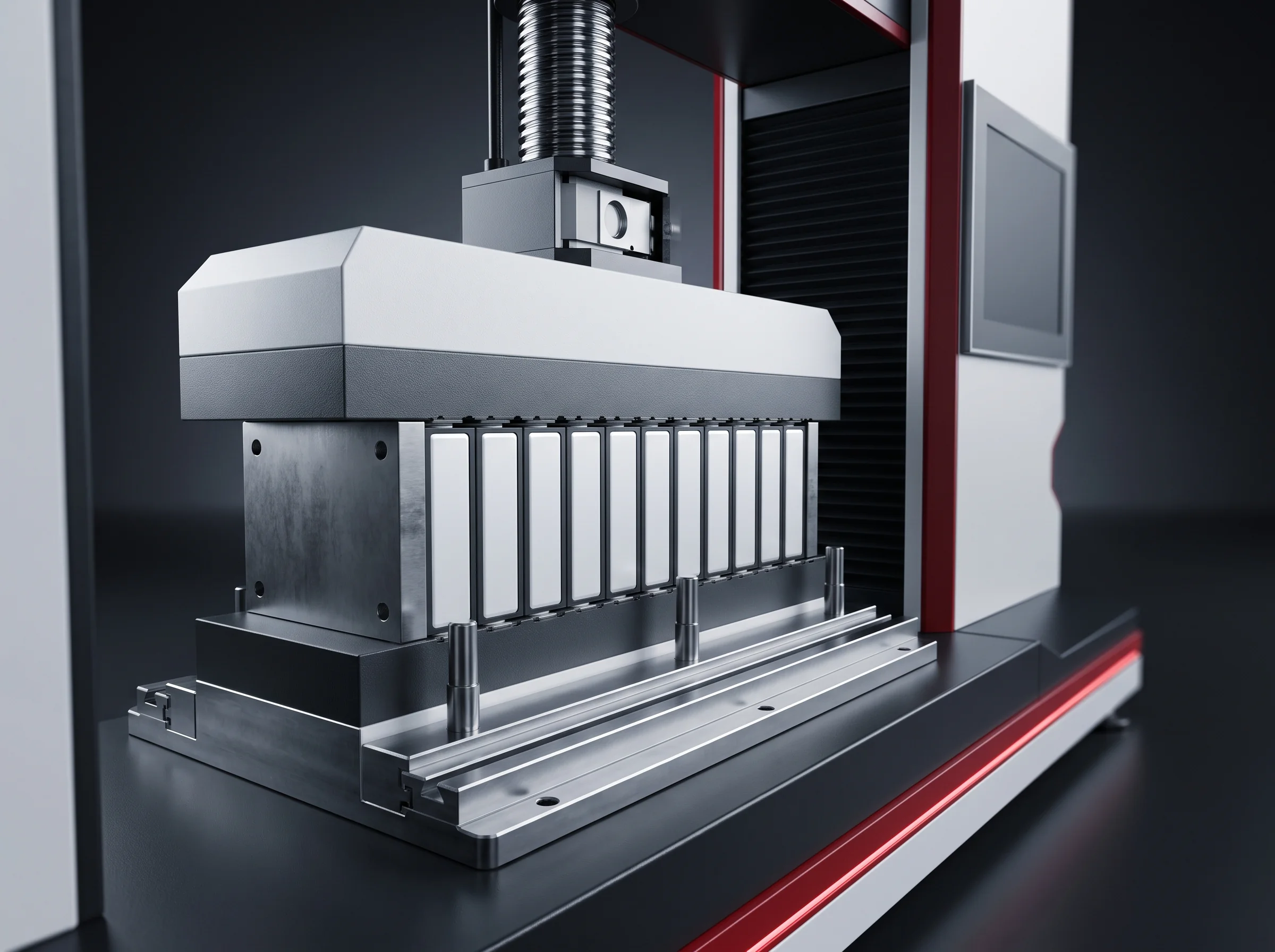 Press platen and locating fixture set that changes with the module drawing
