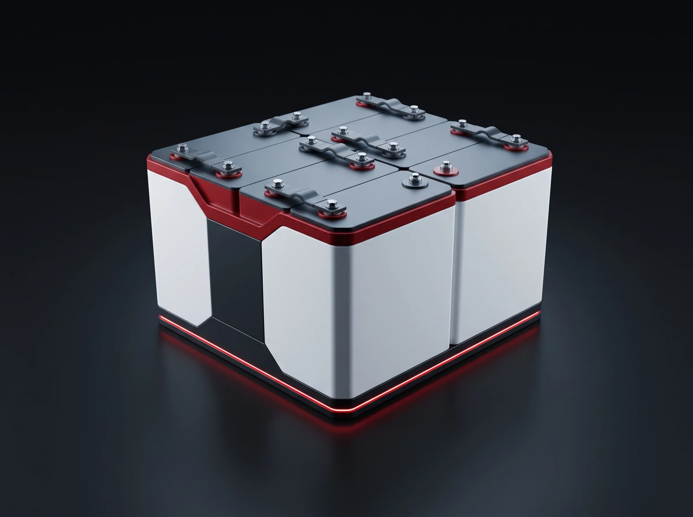 Grouped cells arriving at the module stacking and pressing station of the battery assembly line