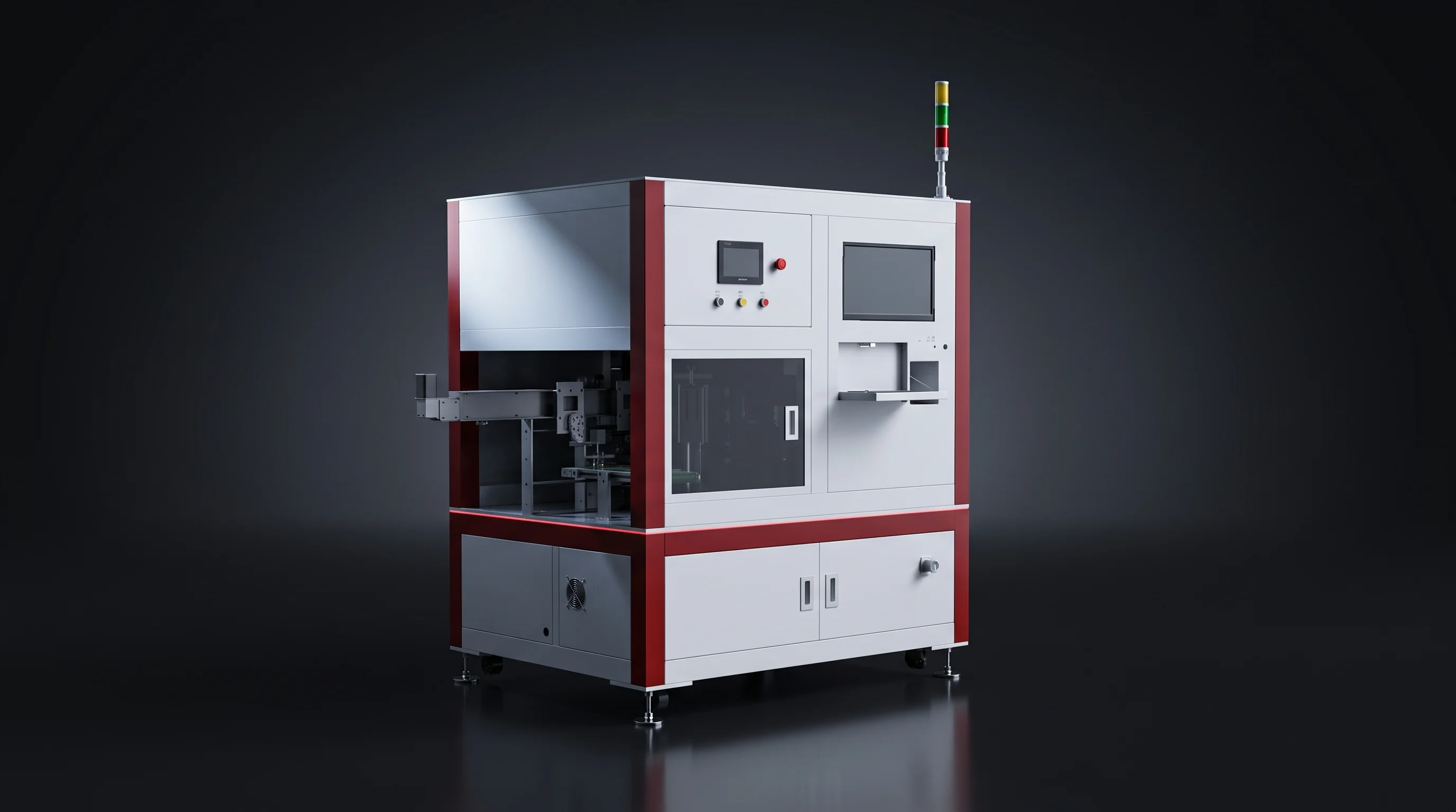 Six-axis robot cell de-tray loading station on a battery assembly line