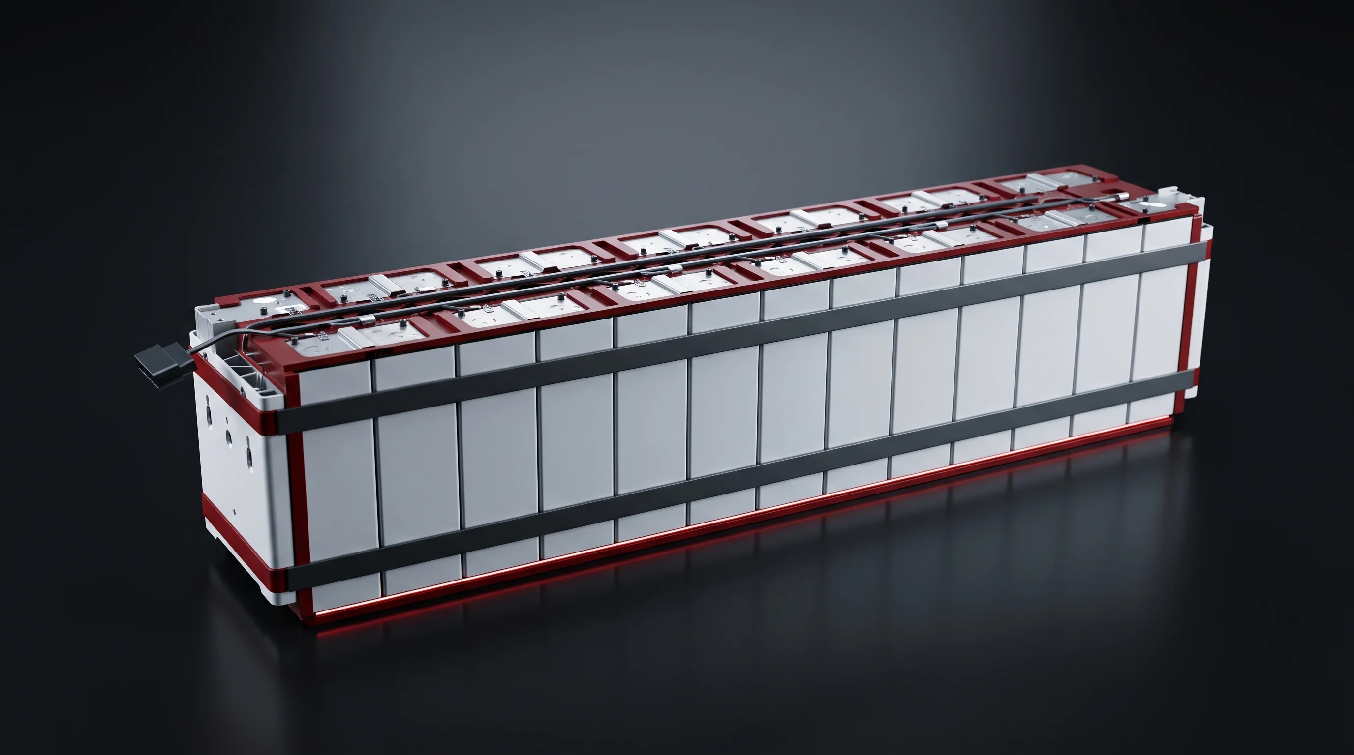 Welded busbars across the terminals of a finished module on the battery assembly line