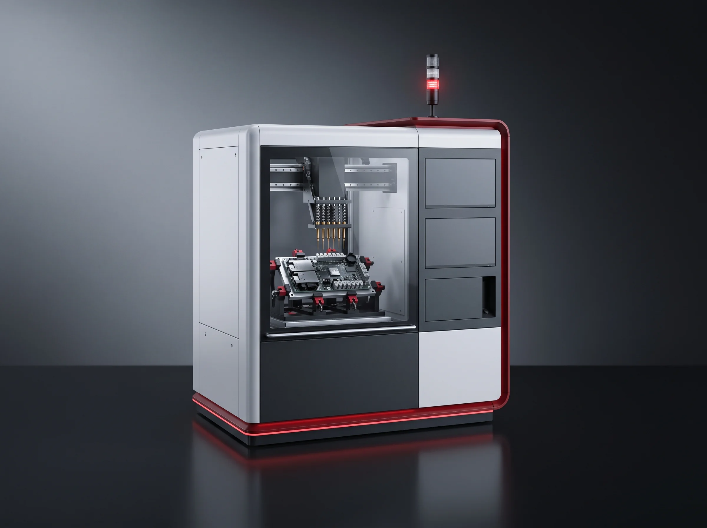 Module end-of-line testing station with its test cabinet