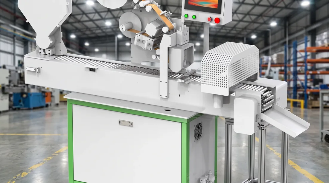 Transfer station between two machines standing empty on an assembly bench